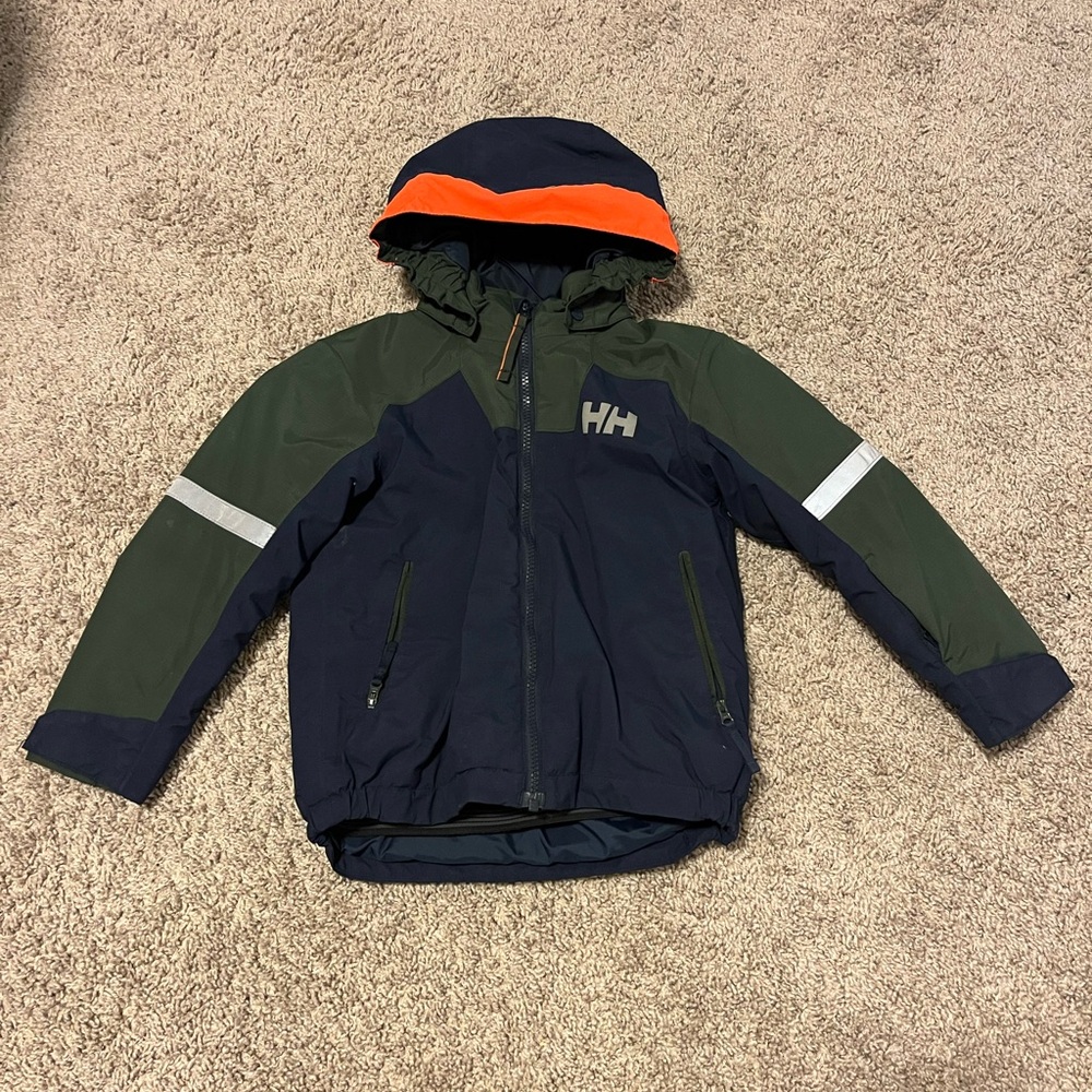 Helly Hansen Kids' Navy and Green Jacket with Orange Accents